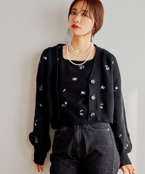 mysty woman(ミスティウーマン)の「花刺繍ニットアンサンブル 643359(アンサンブル・レディース・オフホワイト/グレー/ブラック・FREE)」の8枚目の写真