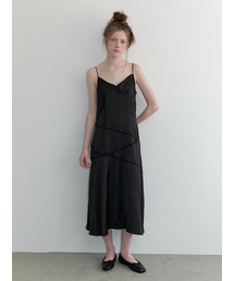 lace line slip dress - black