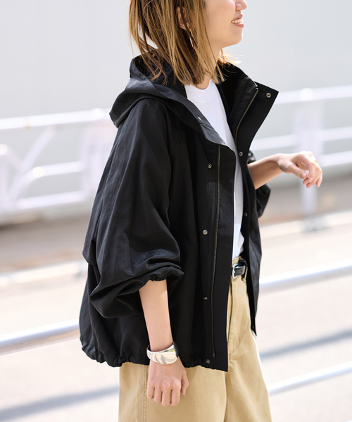 FRAMeWORK(フレームワーク)の「≪追加≫リネンPLタッサーフードショートブルゾン(マウンテンパーカー・レディース・ブラック/アイボリー/ブラウン/キャメル・36/38)」の22枚目の写真