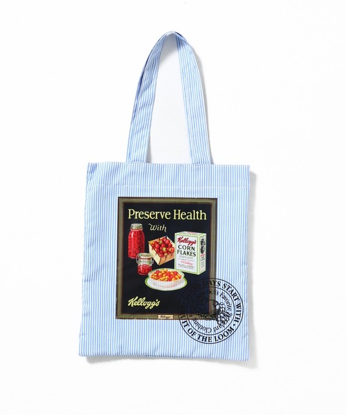 FRUIT OF THE LOOM(フルーツオブザルーム)の「VINTAGE Kellogg’s Package print stripe tote/ストライプ トートバッグ 朝食風景デザイン(トートバッグ・メンズ・サックスブルー/オレンジ/レッド/グリーン/ブルー・FREE)」の3枚目の写真