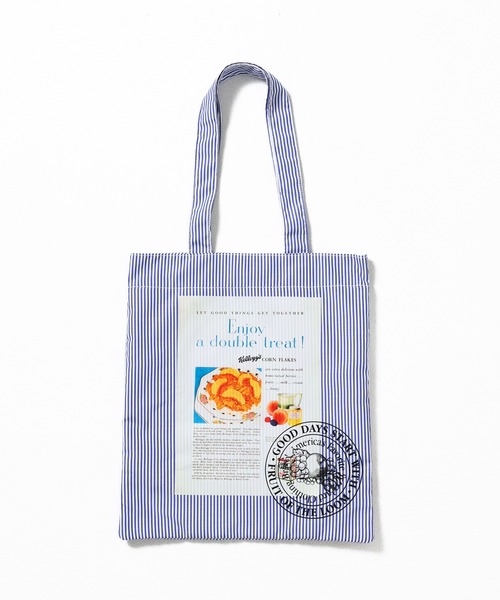 FRUIT OF THE LOOM(フルーツオブザルーム)の「VINTAGE Kellogg’s Package print stripe tote/ストライプ トートバッグ 朝食風景デザイン(トートバッグ・メンズ・サックスブルー/オレンジ/レッド/グリーン/ブルー・FREE)」の4枚目の写真