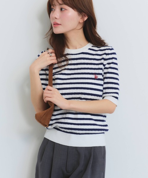 U.S. POLO ASSN.（ユーエスポロアッスン）の「【U.S. POLO ASSN./ユーエスポロアッスン】ロゴ刺繍 クルーネック 半袖 ケーブルニット（ニット/セーター・レディース・イエロー/ピンク/ネイビー系/オフホワイト/サックスブルー/ブラック系・M/L/LL）」の10枚目の写真