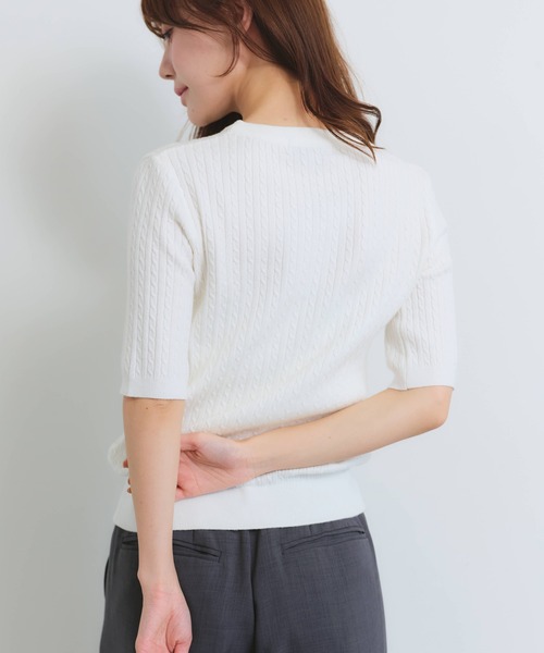 U.S. POLO ASSN.（ユーエスポロアッスン）の「【U.S. POLO ASSN./ユーエスポロアッスン】ロゴ刺繍 クルーネック 半袖 ケーブルニット（ニット/セーター・レディース・イエロー/ピンク/ネイビー系/オフホワイト/サックスブルー/ブラック系・M/L/LL）」の16枚目の写真