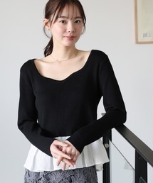 プリーツドッキングハートネックニット