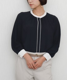 libelle more | 【防汚加工/イージーケア/透けにくい】ラクケア スタンドカラー配色ブラウス(シャツ/ブラウス)