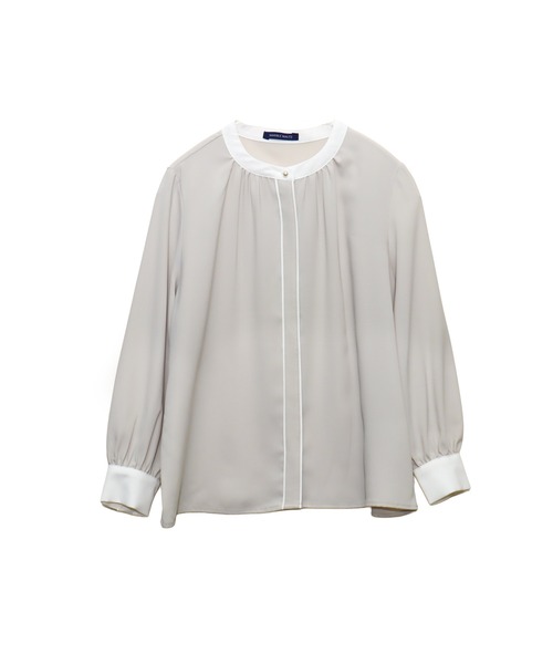 libelle more（リベル モア）の「【防汚加工／イージーケア／透けにくい】ラクケア スタンドカラー配色ブラウス（シャツ/ブラウス・レディース・オフホワイト/グレイッシュベージュ/ネイビー・M/L）」の16枚目の写真