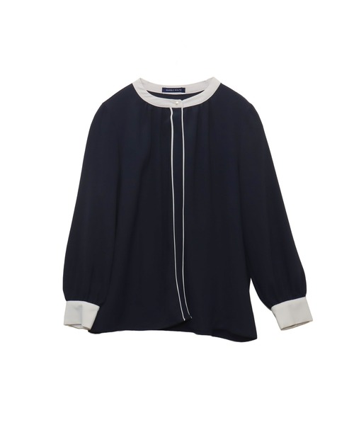 libelle more（リベル モア）の「【防汚加工／イージーケア／透けにくい】ラクケア スタンドカラー配色ブラウス（シャツ/ブラウス・レディース・オフホワイト/グレイッシュベージュ/ネイビー・M/L）」の22枚目の写真