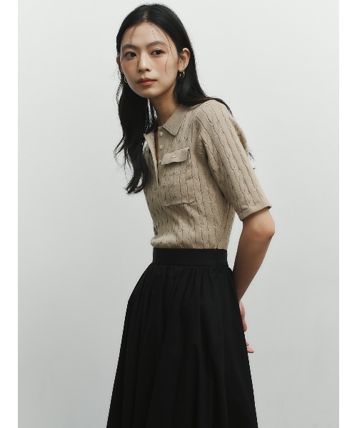 anuans（アニュアンス）の「ケーブルポロニットドッキングワンピース（ワンピース・レディース・ホワイト/ブラック×ホワイト/ベージュ/ネイビー/ブラック・MEDIUM/SMALL）」の9枚目の写真