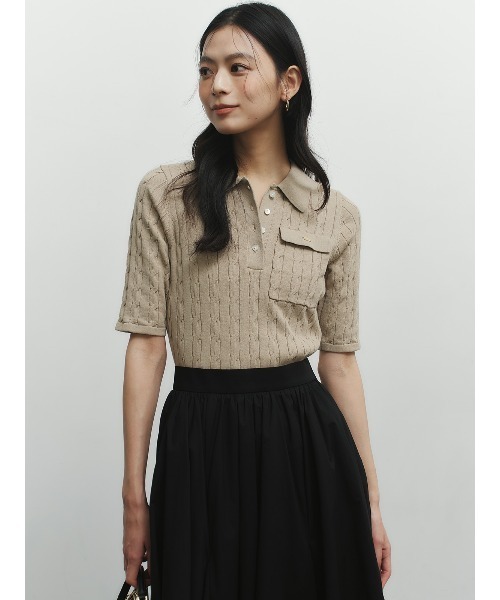 anuans（アニュアンス）の「ケーブルポロニットドッキングワンピース（ワンピース・レディース・ホワイト/ブラック×ホワイト/ベージュ/ネイビー/ブラック・MEDIUM/SMALL）」の10枚目の写真