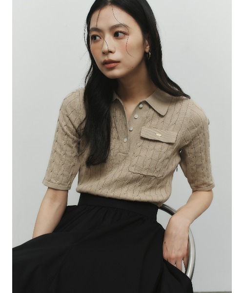 anuans（アニュアンス）の「ケーブルポロニットドッキングワンピース（ワンピース・レディース・ホワイト/ブラック×ホワイト/ベージュ/ネイビー/ブラック・MEDIUM/SMALL）」の12枚目の写真