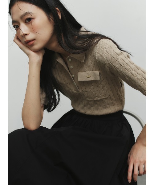 anuans（アニュアンス）の「ケーブルポロニットドッキングワンピース（ワンピース・レディース・ホワイト/ブラック×ホワイト/ベージュ/ネイビー/ブラック・MEDIUM/SMALL）」の13枚目の写真