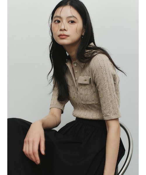 anuans（アニュアンス）の「ケーブルポロニットドッキングワンピース（ワンピース・レディース・ホワイト/ブラック×ホワイト/ベージュ/ネイビー/ブラック・MEDIUM/SMALL）」の14枚目の写真