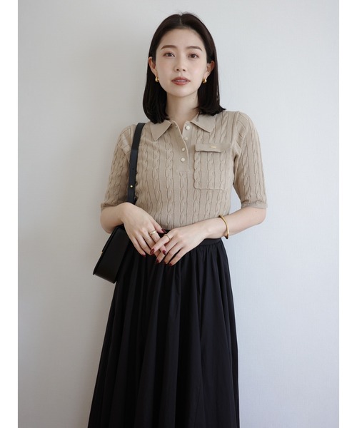 anuans（アニュアンス）の「ケーブルポロニットドッキングワンピース（ワンピース・レディース・ホワイト/ブラック×ホワイト/ベージュ/ネイビー/ブラック・MEDIUM/SMALL）」の18枚目の写真