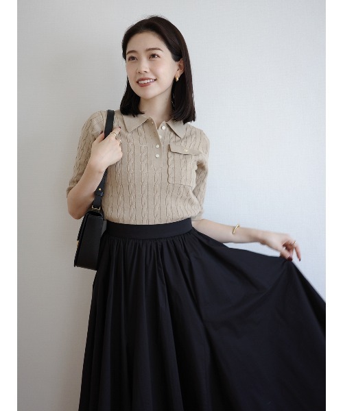 anuans（アニュアンス）の「ケーブルポロニットドッキングワンピース（ワンピース・レディース・ホワイト/ブラック×ホワイト/ベージュ/ネイビー/ブラック・MEDIUM/SMALL）」の17枚目の写真