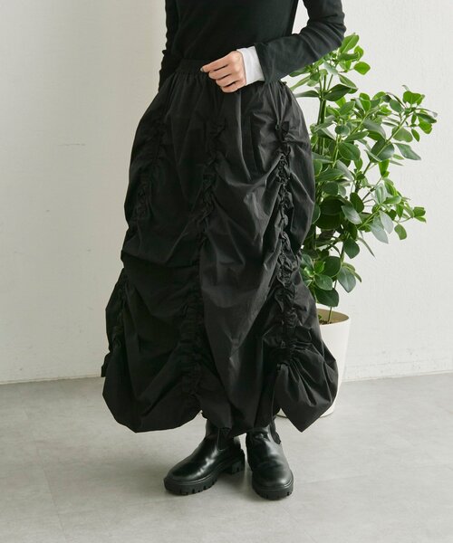 ear PAPILLONNER（イアパピヨネ）の「ドロストギャザースカート【SUM1 STYLE】（スカート・レディース・ブラック・FREE）」の18枚目の写真