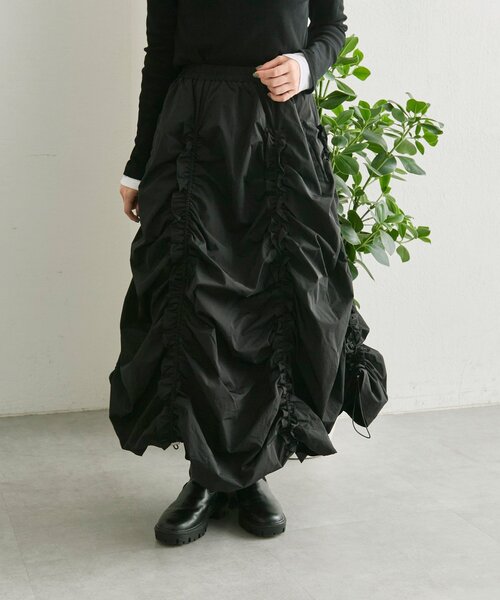 ear PAPILLONNER（イアパピヨネ）の「ドロストギャザースカート【SUM1 STYLE】（スカート・レディース・ブラック・FREE）」の17枚目の写真