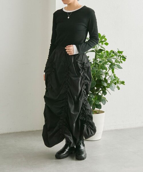 ear PAPILLONNER（イアパピヨネ）の「ドロストギャザースカート【SUM1 STYLE】（スカート・レディース・ブラック・FREE）」の12枚目の写真