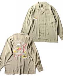 ［HOUSTON ヒューストン］SOUVENIR L/S SHIRT（MAP）地図 虎 龍 刺繍 オープンカラー 長袖シャツ / スーベニアシャツ / スカシャツ / 開襟シャツ
