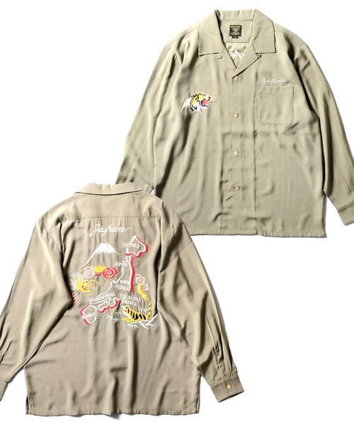 HOUSTON（ヒューストン）の「［HOUSTON ヒューストン］SOUVENIR L/S SHIRT（MAP）地図 虎 龍 刺繍 オープンカラー 長袖シャツ / スーベニアシャツ / スカシャツ / 開襟シャツ（シャツ/ブラウス・メンズ・グレー/オリーブ/ブラック・M/L/XL）」の3枚目の写真