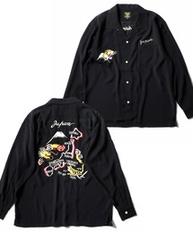 ［HOUSTON ヒューストン］SOUVENIR L/S SHIRT（MAP）地図 虎 龍 刺繍 オープンカラー 長袖シャツ / スーベニアシャツ / スカシャツ / 開襟シャツ