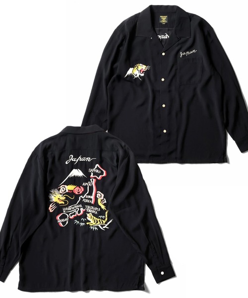 HOUSTON（ヒューストン）の「［HOUSTON ヒューストン］SOUVENIR L/S SHIRT（MAP）地図 虎 龍 刺繍 オープンカラー 長袖シャツ / スーベニアシャツ / スカシャツ / 開襟シャツ（シャツ/ブラウス・メンズ・グレー/オリーブ/ブラック・M/L/XL）」の2枚目の写真