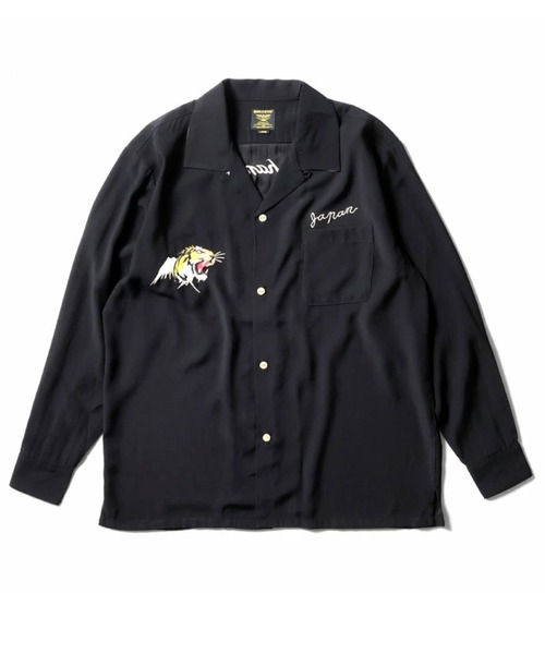 HOUSTON（ヒューストン）の「［HOUSTON ヒューストン］SOUVENIR L/S SHIRT（MAP）地図 虎 龍 刺繍 オープンカラー 長袖シャツ / スーベニアシャツ / スカシャツ / 開襟シャツ（シャツ/ブラウス・メンズ・グレー/オリーブ/ブラック・M/L/XL）」の5枚目の写真