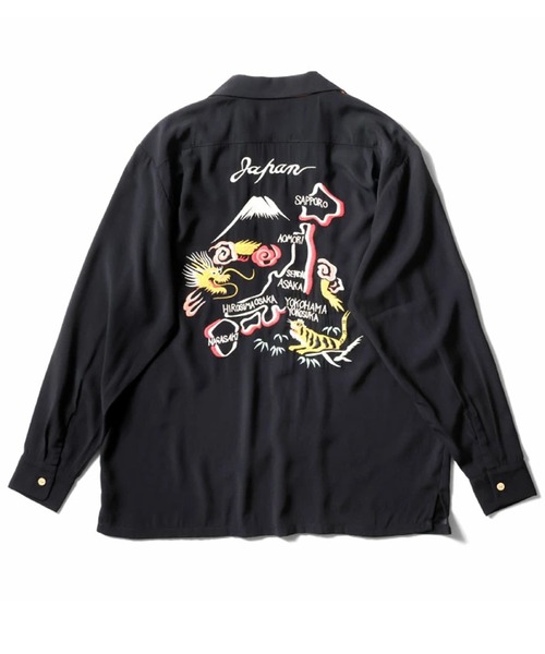 HOUSTON（ヒューストン）の「［HOUSTON ヒューストン］SOUVENIR L/S SHIRT（MAP）地図 虎 龍 刺繍 オープンカラー 長袖シャツ / スーベニアシャツ / スカシャツ / 開襟シャツ（シャツ/ブラウス・メンズ・グレー/オリーブ/ブラック・M/L/XL）」の6枚目の写真