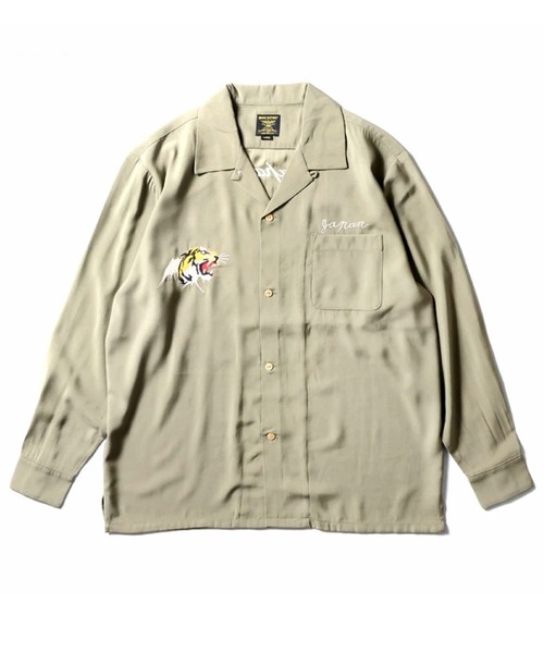 HOUSTON（ヒューストン）の「［HOUSTON ヒューストン］SOUVENIR L/S SHIRT（MAP）地図 虎 龍 刺繍 オープンカラー 長袖シャツ / スーベニアシャツ / スカシャツ / 開襟シャツ（シャツ/ブラウス・メンズ・グレー/オリーブ/ブラック・M/L/XL）」の9枚目の写真
