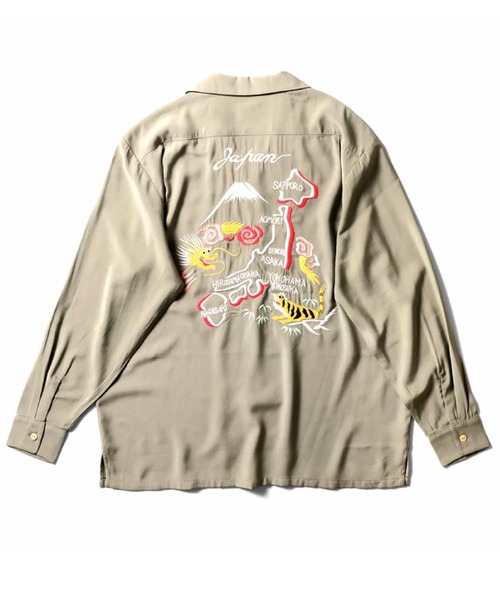 HOUSTON（ヒューストン）の「［HOUSTON ヒューストン］SOUVENIR L/S SHIRT（MAP）地図 虎 龍 刺繍 オープンカラー 長袖シャツ / スーベニアシャツ / スカシャツ / 開襟シャツ（シャツ/ブラウス・メンズ・グレー/オリーブ/ブラック・M/L/XL）」の10枚目の写真