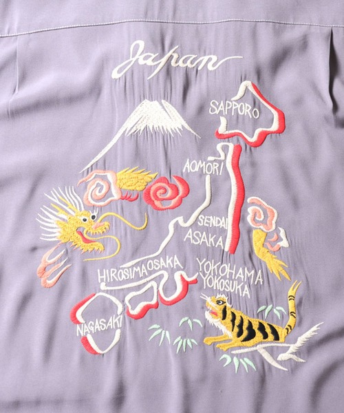 HOUSTON（ヒューストン）の「［HOUSTON ヒューストン］SOUVENIR L/S SHIRT（MAP）地図 虎 龍 刺繍 オープンカラー 長袖シャツ / スーベニアシャツ / スカシャツ / 開襟シャツ（シャツ/ブラウス・メンズ・グレー/オリーブ/ブラック・M/L/XL）」の4枚目の写真