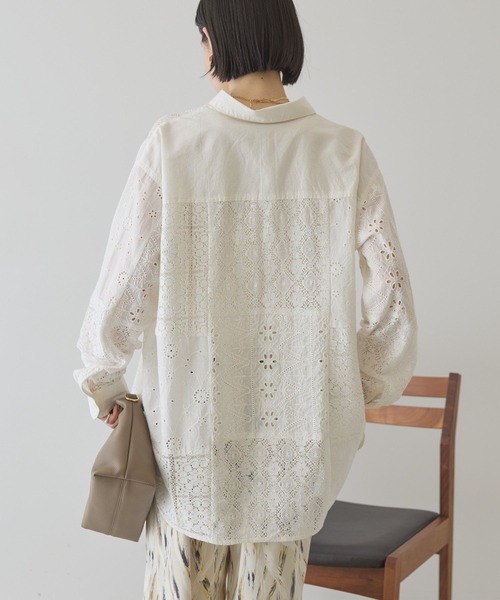 AMERICAN HOLIC(アメリカンホリック)の「レースパッチワークシャツ(シャツ/ブラウス・レディース・オフホワイト/ブラック/ブラウン・L/M)」の5枚目の写真