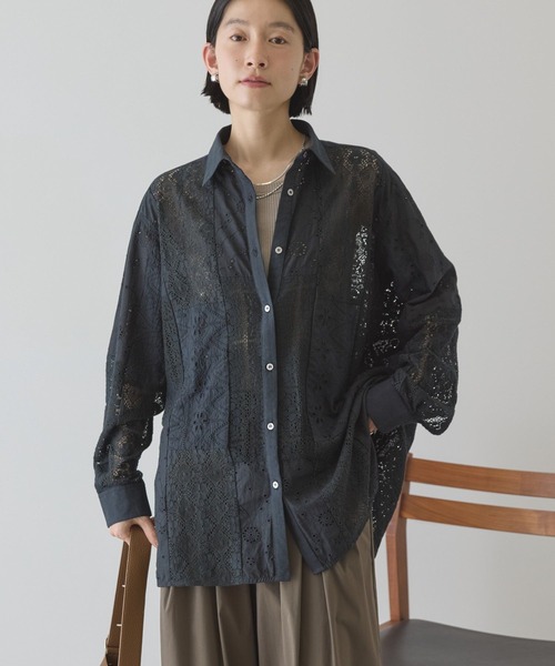 AMERICAN HOLIC(アメリカンホリック)の「レースパッチワークシャツ(シャツ/ブラウス・レディース・オフホワイト/ブラック/ブラウン・L/M)」の10枚目の写真