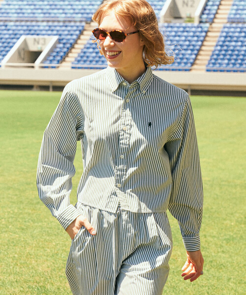 GYMPHLEX（ジムフレックス）の「Gymphlex | コットン ショートボタンダウンシャツ STRIPE WOMEN（シャツ/ブラウス・レディース・グリーン系その他・14）」の13枚目の写真