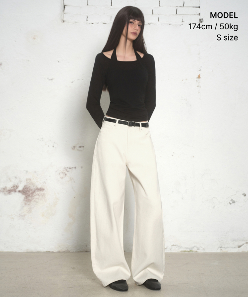 MUSINSA STANDARD WOMAN（ムシンサスタンダードウーマン）の「ウィメンズウールテンセルホルターレイヤード長袖Tシャツ[ブラック]（Tシャツ/カットソー・レディース・その他・X-SMALL/SMALL/MEDIUM/LARGE）」の2枚目の写真