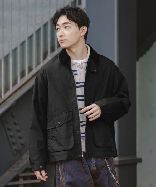 RAGEBLUE(レイジブルー)の「Corduroy Design Hunting Jacket/ 襟コーデュロイハンティングジャケット(ブルゾン・メンズ・ブラック/グレー/オフホワイト/グリーン・MEDIUM/LARGE)」の2枚目の写真