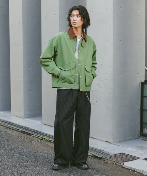 リングヂャケット トリプルコラボ ハンティングジャケット ムーン社 グリーン系 セール】Corduroy Design Hunting Jacket/ 襟コーデュロイハンティング