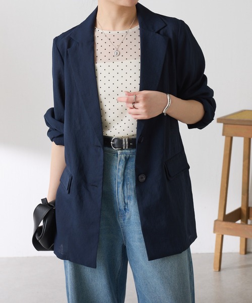 COLLAGE GALLARDAGALANTE(コラージュガリャルダガランテ)の「ダブルポケットシアージャケット(テーラードジャケット・レディース・グレー/ベージュ/ライトベージュ/ネイビー・FREE)」の1枚目の写真