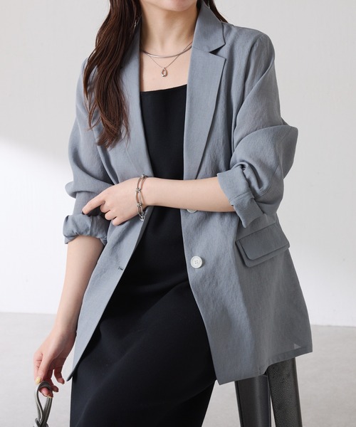 COLLAGE GALLARDAGALANTE(コラージュガリャルダガランテ)の「ダブルポケットシアージャケット(テーラードジャケット・レディース・グレー/ベージュ/ライトベージュ/ネイビー・FREE)」の2枚目の写真