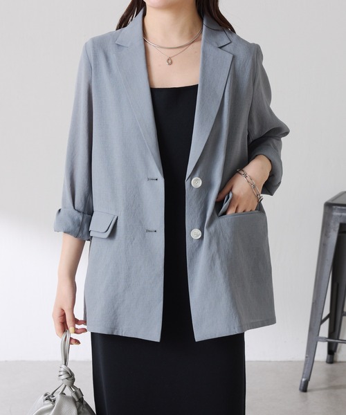 COLLAGE GALLARDAGALANTE(コラージュガリャルダガランテ)の「ダブルポケットシアージャケット(テーラードジャケット・レディース・グレー/ベージュ/ライトベージュ/ネイビー・FREE)」の14枚目の写真