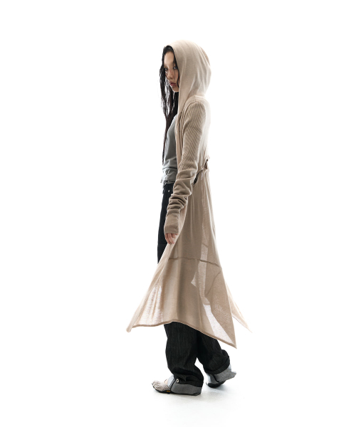 Detach Panel Knit Hoodie — трикотажное худи с отделкой, бежевое