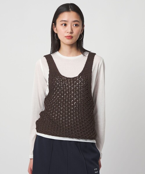 CITEN（シテン）の「＜CITEN＞メッシュニットベスト（ベスト・レディース・ブラック/ダークブラウン/オフホワイト・FREE）」の3枚目の写真