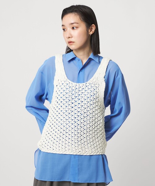 CITEN（シテン）の「＜CITEN＞メッシュニットベスト（ベスト・レディース・ブラック/ダークブラウン/オフホワイト・FREE）」の5枚目の写真