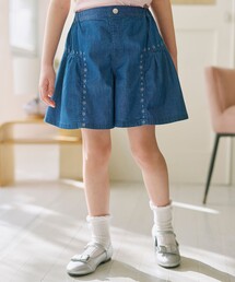 【110-140㎝】 ブルーフラワーデニムキュロット