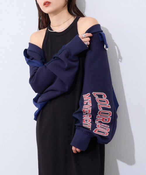 etsinta（エシンタ）の「【etsinta】リメイクスウェット2wayボレロ（Tシャツ/カットソー・レディース・グレー/ネイビー・ONE SIZE）」の2枚目の写真