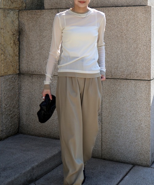 Marient（マリエント）の「レイヤードシアーTOPS（Tシャツ/カットソー・レディース・ピンク/グレー/アイボリー・FREE）」の6枚目の写真