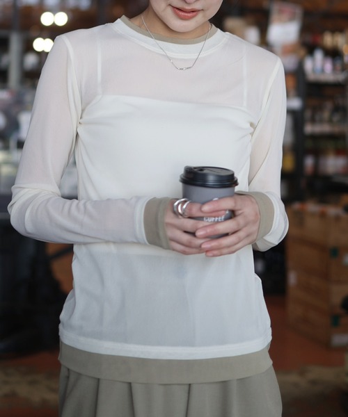 Marient（マリエント）の「レイヤードシアーTOPS（Tシャツ/カットソー・レディース・ピンク/グレー/アイボリー・FREE）」の7枚目の写真