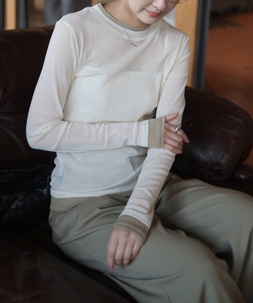 Marient（マリエント）の「レイヤードシアーTOPS（Tシャツ/カットソー・レディース・ピンク/グレー/アイボリー・FREE）」の8枚目の写真