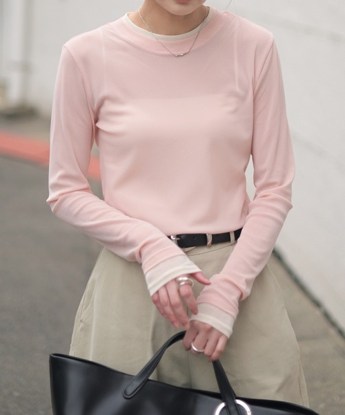 Marient（マリエント）の「レイヤードシアーTOPS（Tシャツ/カットソー・レディース・ピンク/グレー/アイボリー・FREE）」の21枚目の写真