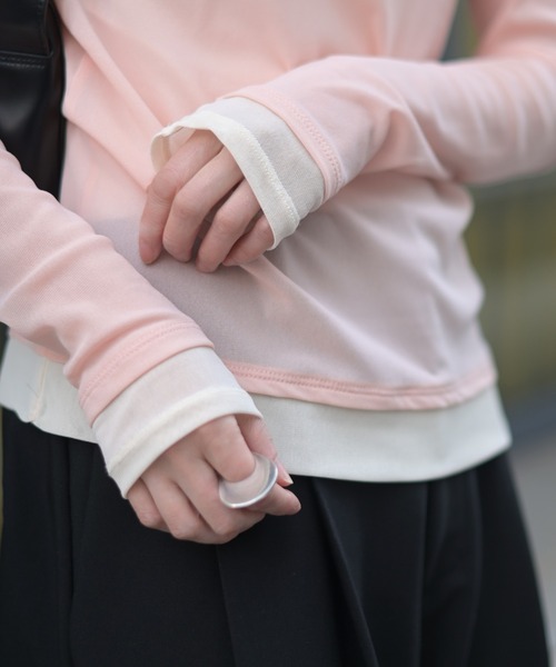 Marient（マリエント）の「レイヤードシアーTOPS（Tシャツ/カットソー・レディース・ピンク/グレー/アイボリー・FREE）」の22枚目の写真