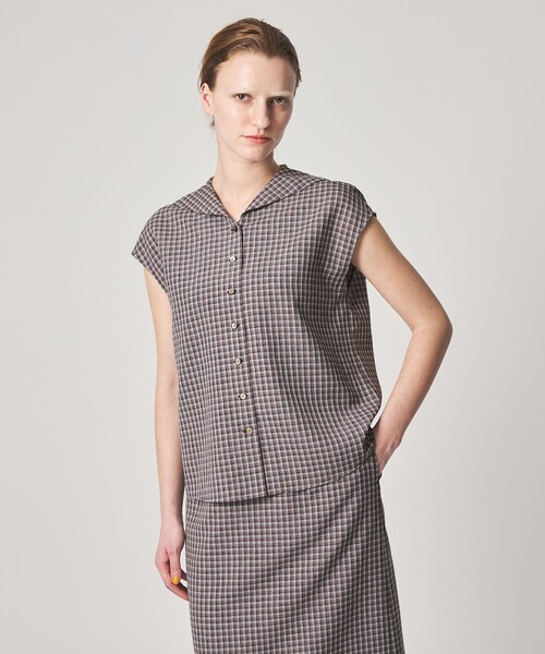 Steven Alan(スティーブンアラン)の「<Steven Alan>チェック ショートスリーブ シャツ(シャツ/ブラウス・レディース・ライトブルー/ブラウン・M/S)」の2枚目の写真